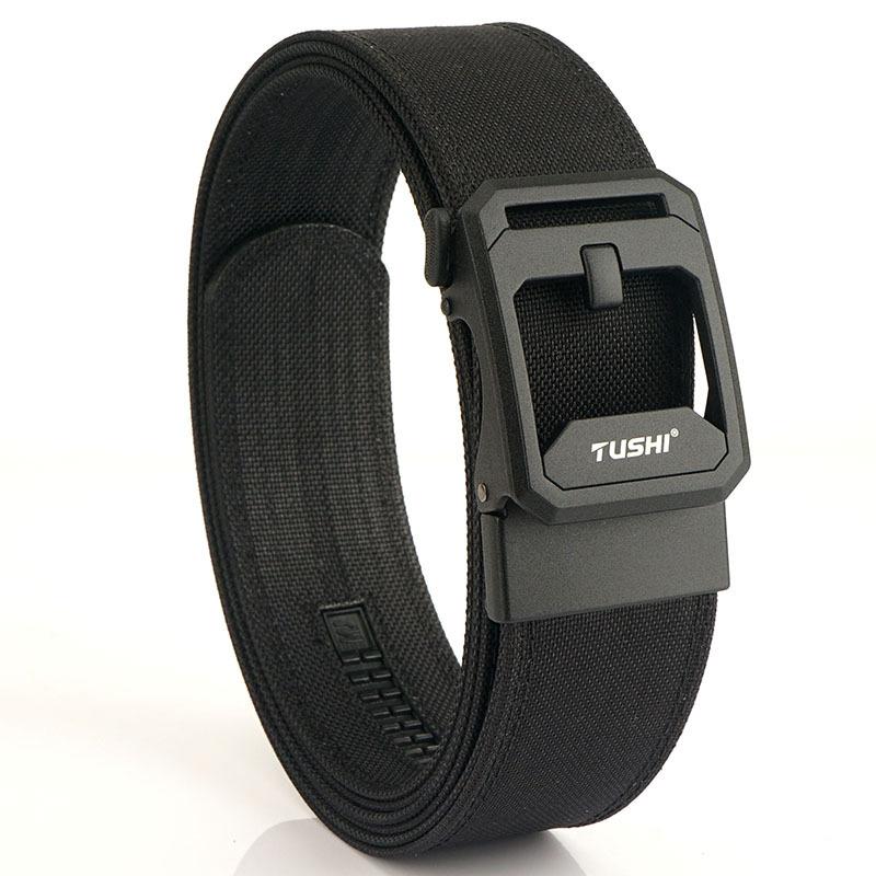 New Men'S Commuting Belt With Automatic Buckle Nylon Waistband, Outdoor Leisure Versatile Double-Layer Thick Belt