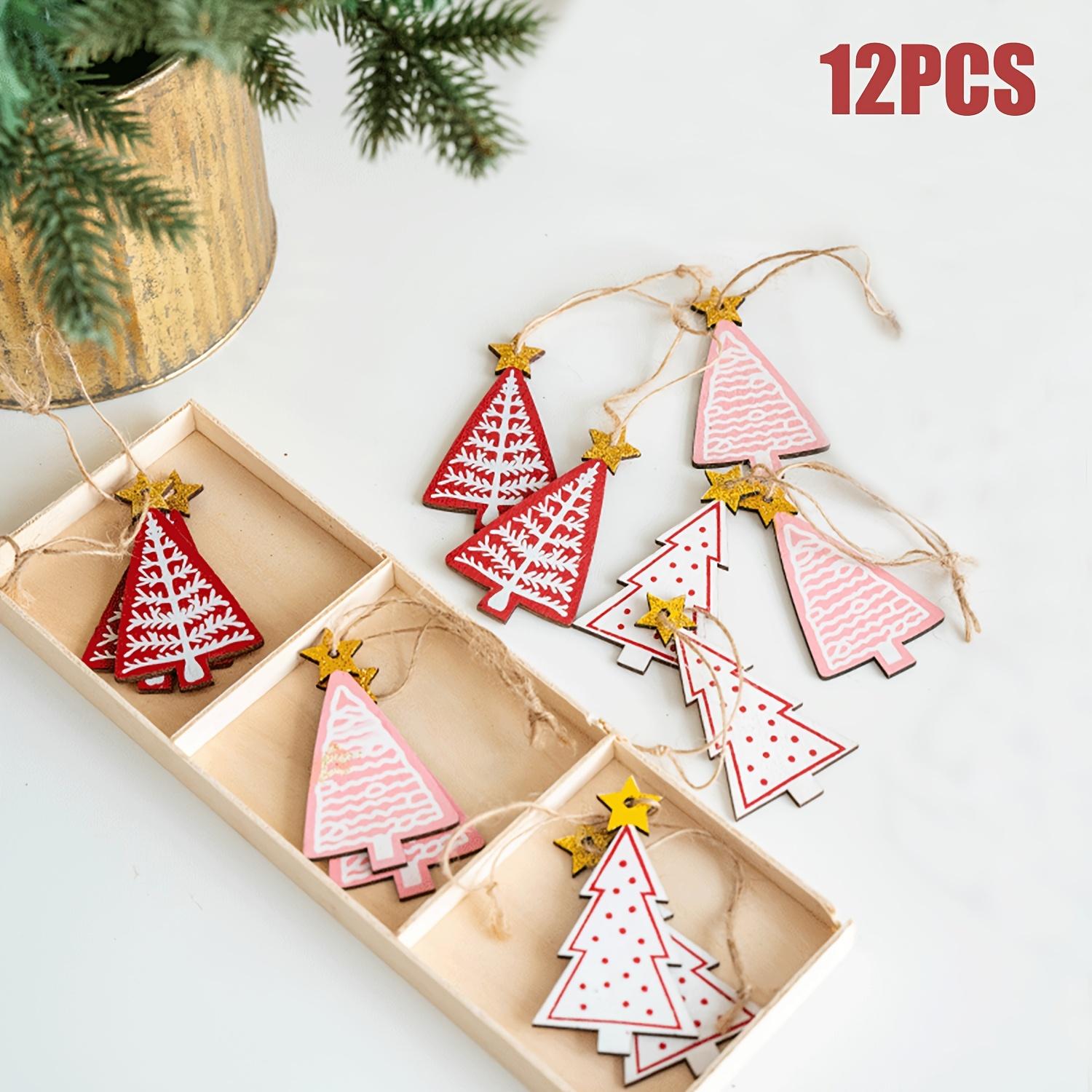 

Набор из 12 шт. елочных украшений, деревянные подвесные украшения в современном стиле, регулируемые праздничные подвески, без перьев, для дома, праздничного декора, 12pcs
