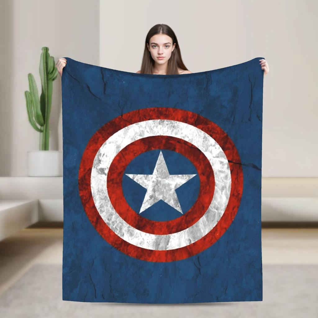 Captain America Flannel Blanket  Funny Throw Blanket for Bed Sofa Couch 150*125cm Plush Thin Quilt