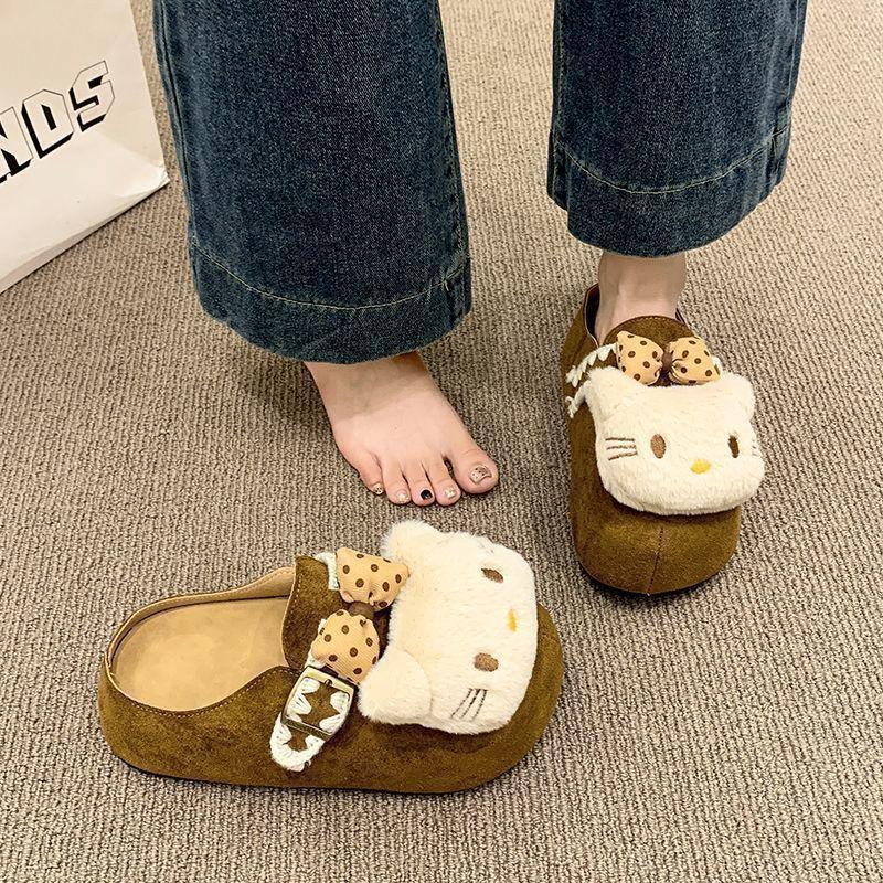 

Cute cat cartoon versatile bag half slippers cotton slippers year Birkenstock suede head 40 жовтий