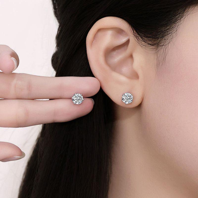 D Color Six-Prong Moissanite Sterling Silver Women s Earrings Plated with White Gold, One Carat