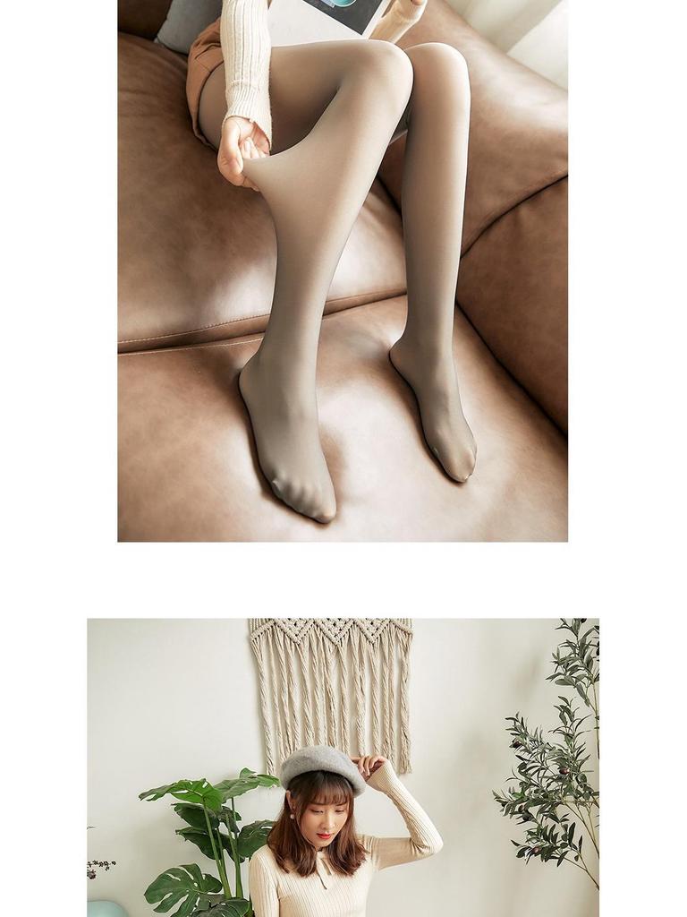 Stewardess Grey Sheer Plus Size Leggings with Faux See-Through Fleece-Lined Pantyhose for Autumn/Winter