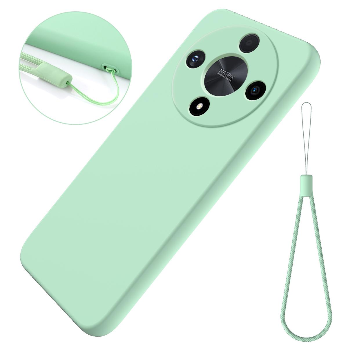 

For Honor X9b 5G/Magic6 Lite 5G Case Phone Cover Soft Lining Liquid Silicone Shell with Strap Green