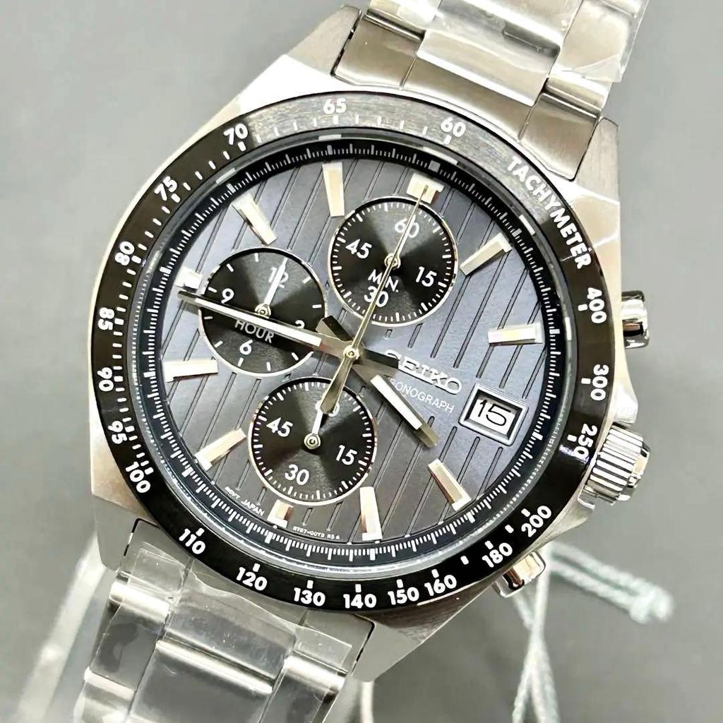 SEIKO SELECTION SBTR041 Seria S Cronograf, Ceas Analog Quartz pentru Bărbați, Afișaj Vertical cu 3 Cadranuri, Impermeabil 10 Bar, Tahimetru, Fabricat în Japonia Autentic