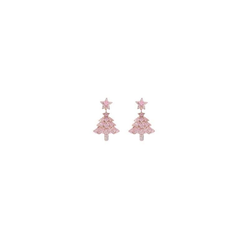 Pink Christmas Tree Five-pointed Star Earrings for Women's High-end Sense of Unique Niche Earrings for Women's New Popular Christmas Ear Ornaments