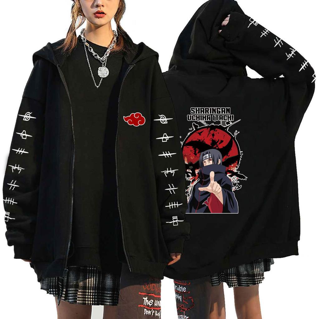Japon Anime Sweats à capuche automne automne hommes manteaux vestes sweats dessin animé imprimé Uchiha Sasuke Manga fermeture éclair sweats à capuche Cardigan Streetwear Zip Up hauts
