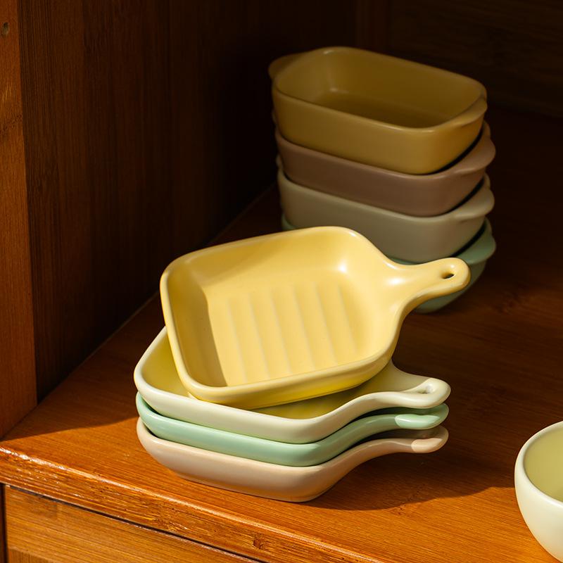 Creative Cream Wind Ceramic Dish Hotel Restaurant Household Sauce Dish Ceramic Flavor Dish With Handle Seasoning Dish Snack Dish