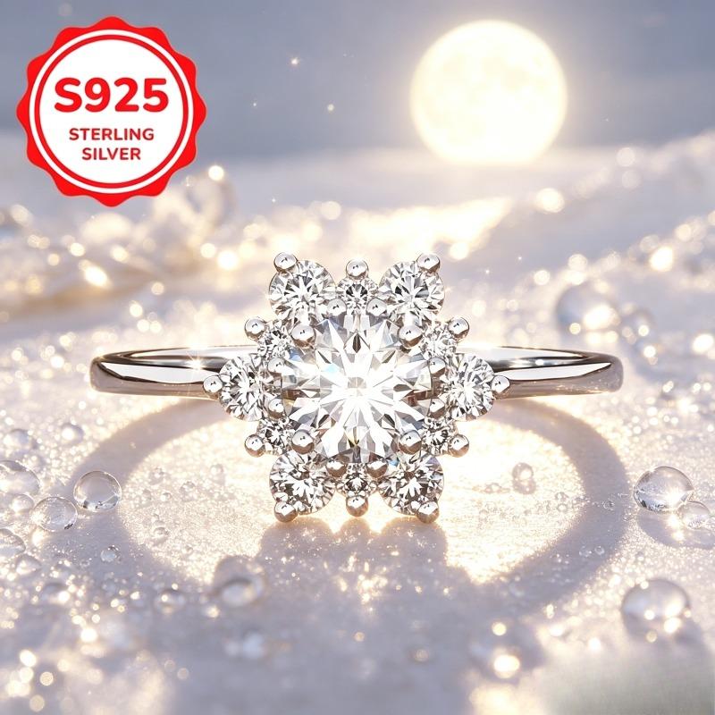 925Sterling silver women's ring with inlay5A High-grade zircon creative luxurious simple snowflake design fresh and sweet ring romantic anniversary