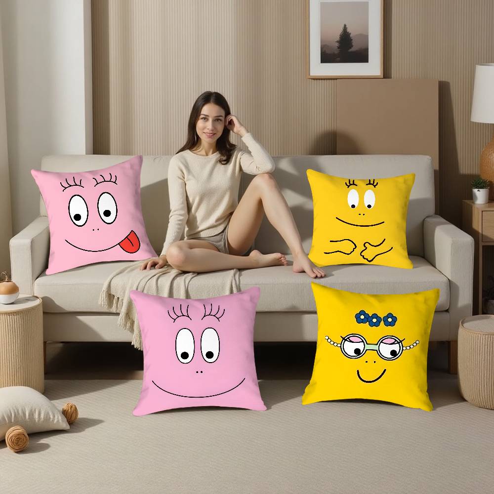 Niedlicher Cartoon B-Barbapapas Kissenbezug Plüschstoff Weicher Kissenbezug Beidseitiger Druck Kissenbezug Haushaltsgeschenke