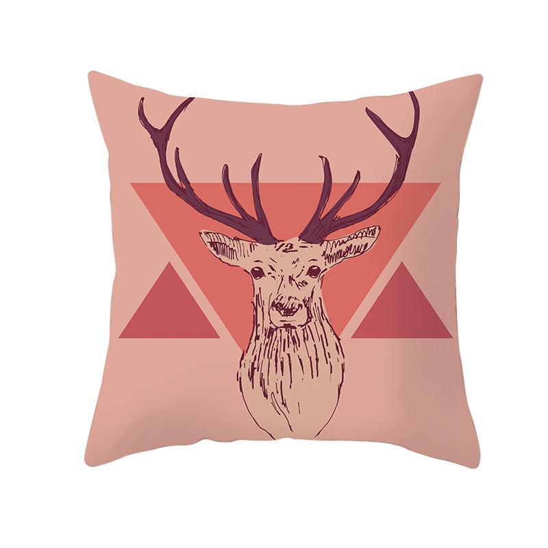 Peach Skin Christmas Print Pillow Case Cartoon Animal Home Sofa Cushion Cover Bedside Bedroom Pillow