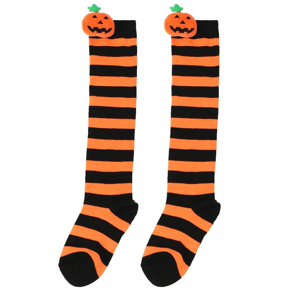 

Cute Cartoon Pumpkin Doll Long Tube Socks For Kids Polyester Fabric Friction-resistant Striped/plaid Pattern Packaged In A Bag StyleE