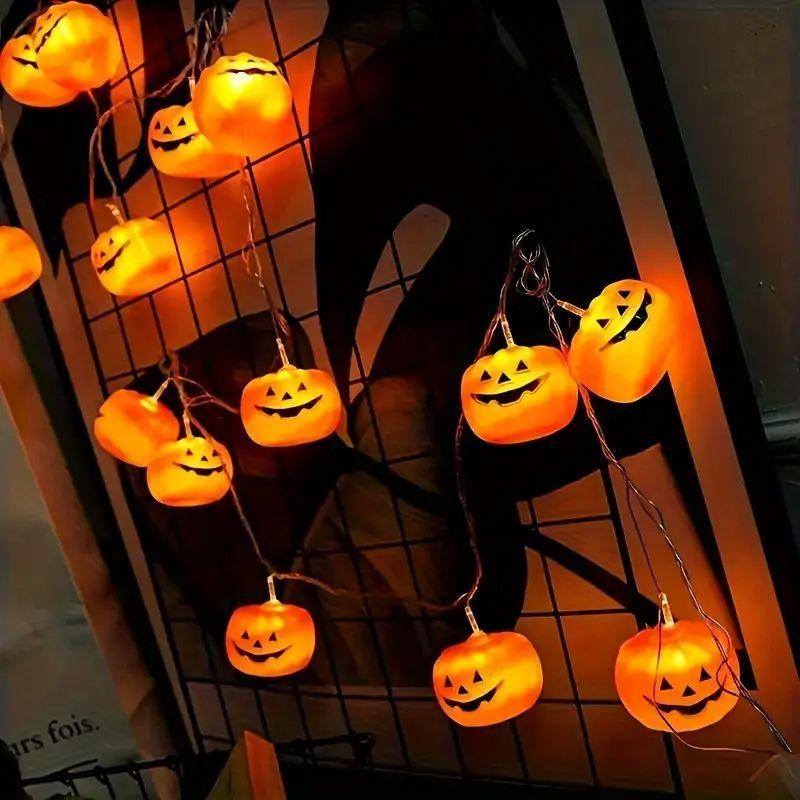Halloween LED 10/20 LED 3D Gresskar Lyslenke Batteridrevet Dekorative Lyslenker for Happy Halloween Fest Hjem Atmosfære Dekorasjon