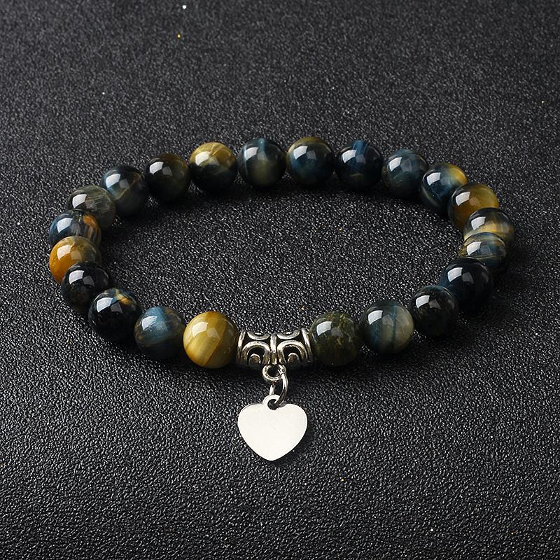 Original Amethyst Heart Charm Bracelets Women 316L Stainless Steel Pendant Bracelets Nature Stone Beaded Couple Jewelry Pulsera
