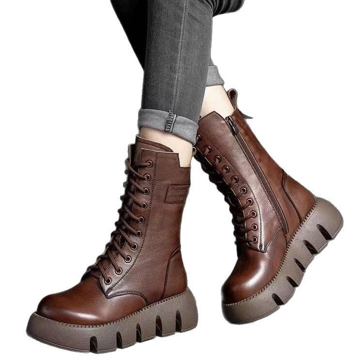 Martin boots fleece thickened large cotton medium boots thick-soled snow boots women's single boots