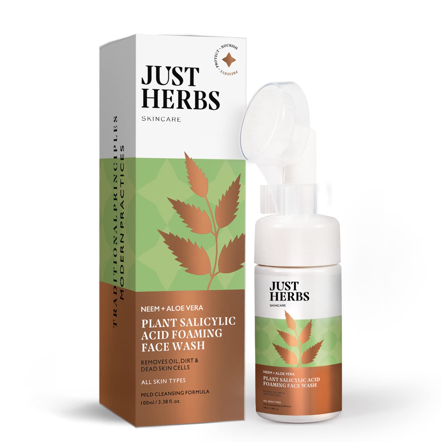 

Just Herbs Пенка для умывания лица с салициловой кислотой, с нимом и алоэ вера, для мужчин и женщин, 100 мл