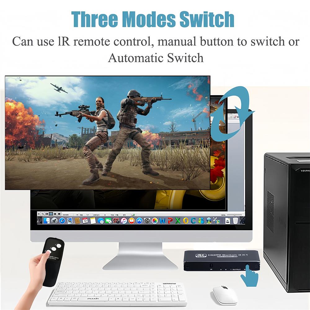 4K 120Hz HDMI 2.0 3x1 Switcher with IR Remote Control for TV/DVD/Game Console