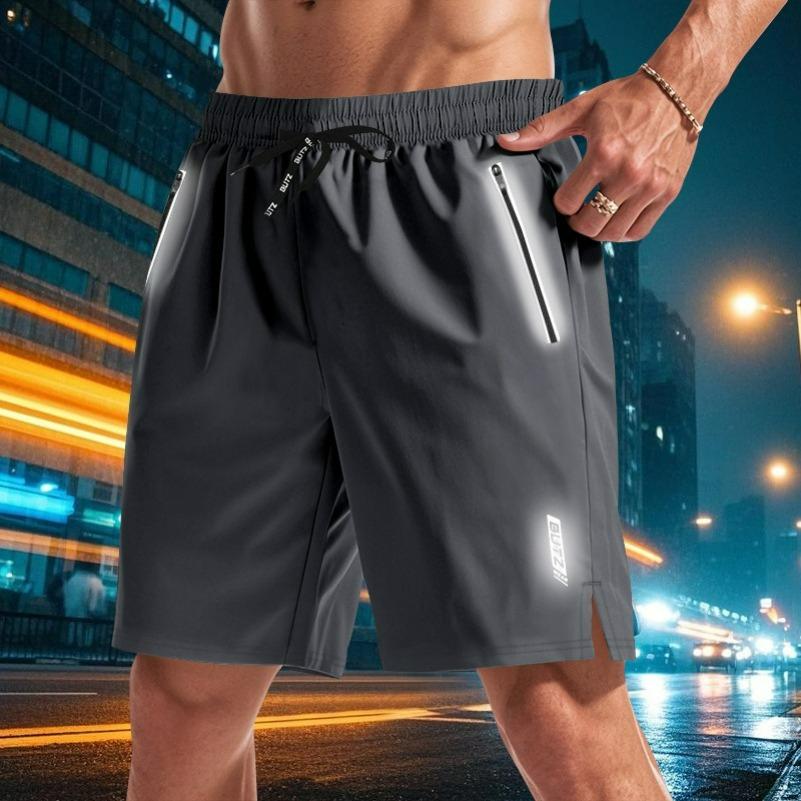 Men's Micro-elastic Night Running Luminous Functional Quick-drying Beach Sports Casual Shorts Five-point Pants Men