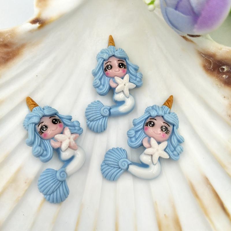 10Pcs/Lot New Kawaii Flatback Resin Unicorn Mermaid Princess Cabochons Accessories Simulated Polymer Clay Cartoon  Girls