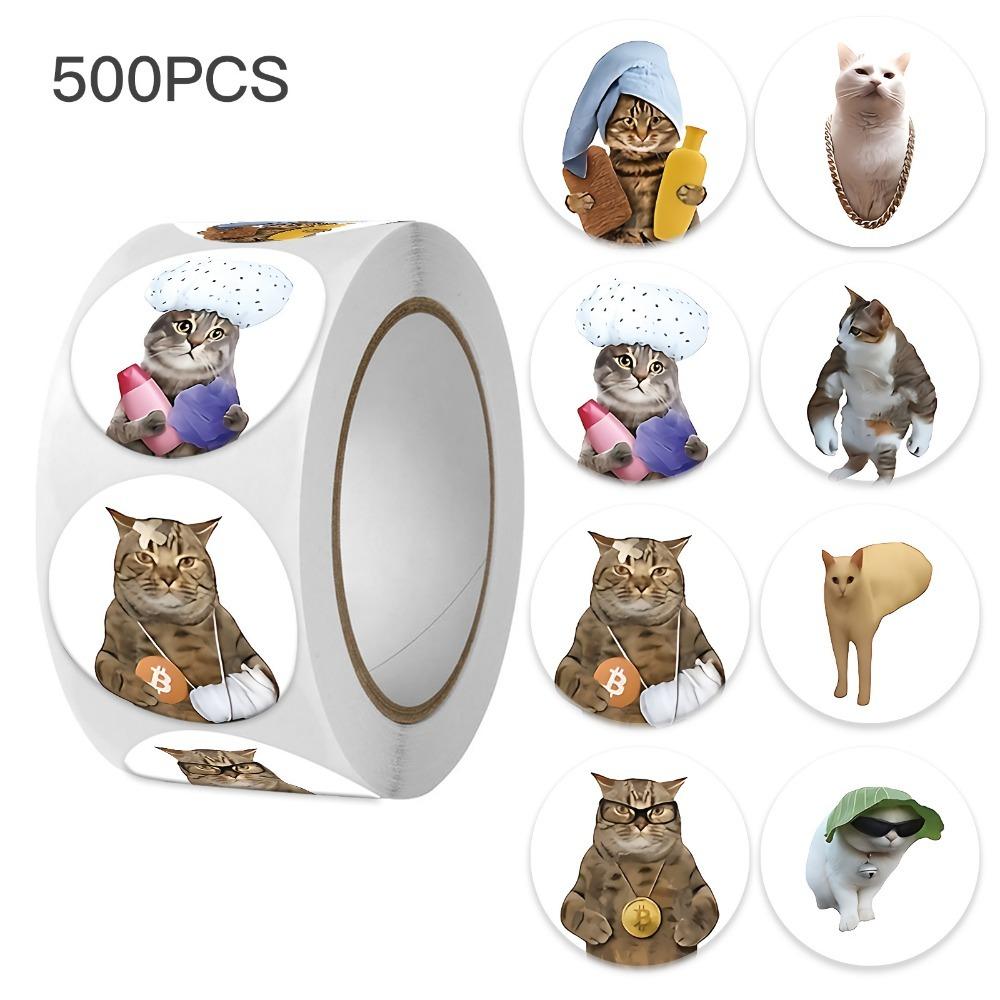 500pcs Cat Emoticon Pack Round Sealing Stickers, Suitable for Stationery Stickers, Gifts, Teachers, Parents Learning Rewards