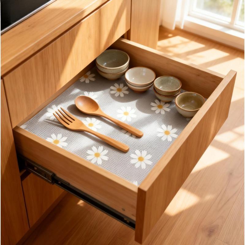 Non-Slip Daisy Print Shelf Liner Roll - Grip Cabinet & Drawer Mat, Easy-Clean for Kitchen,Fridge & Table,Decorative & Functional