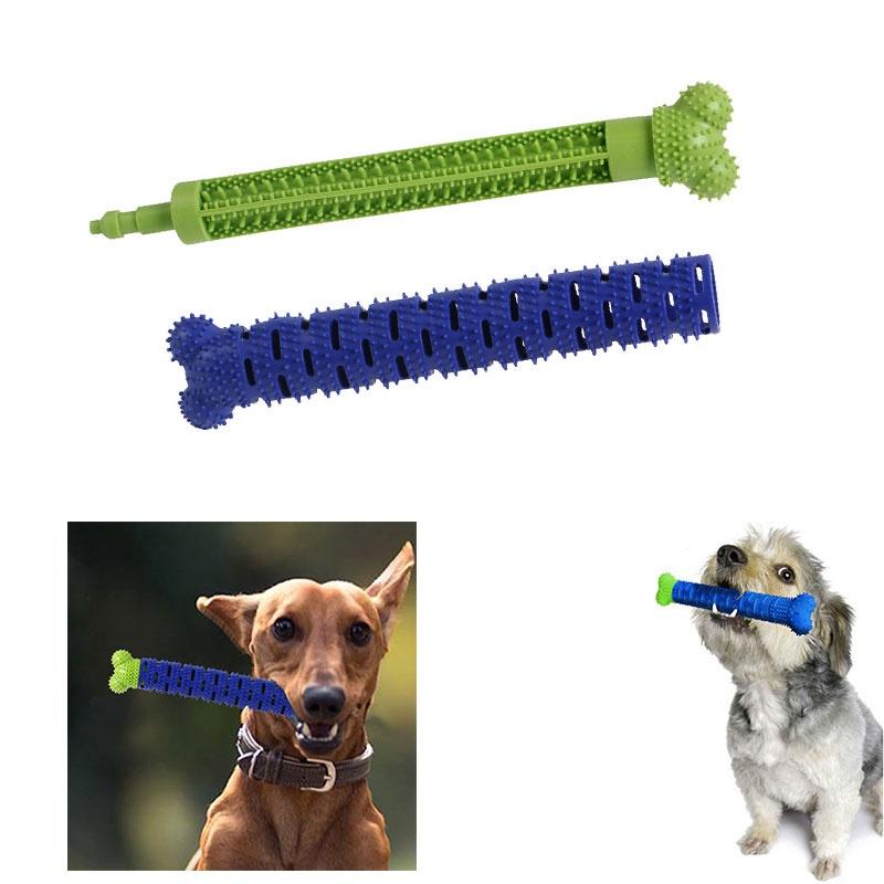 Silicone Dog Chew Toy Bone Interactive Teeth Cleaning Toy For Pet Durable And Noise-making Blue And Green