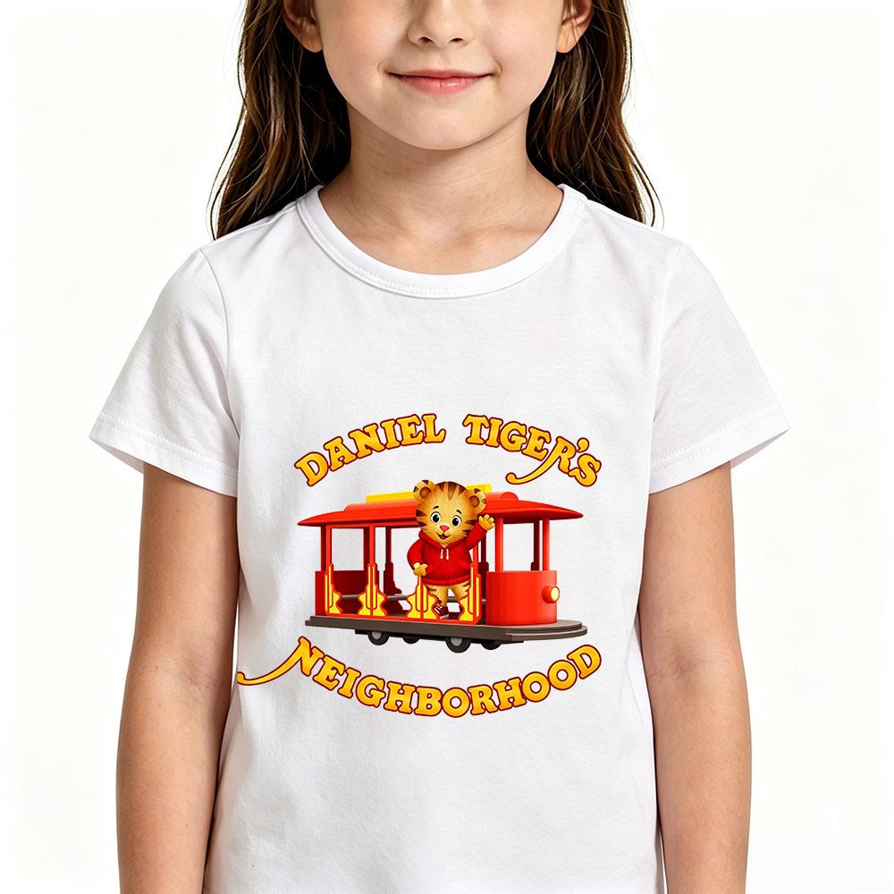 Cotton Children's T-shirts Daniel Tiger’s Neighborhood Cartoon Print Short Sleeve Retro Boys Cute Girls Tees Casual Tops Summer