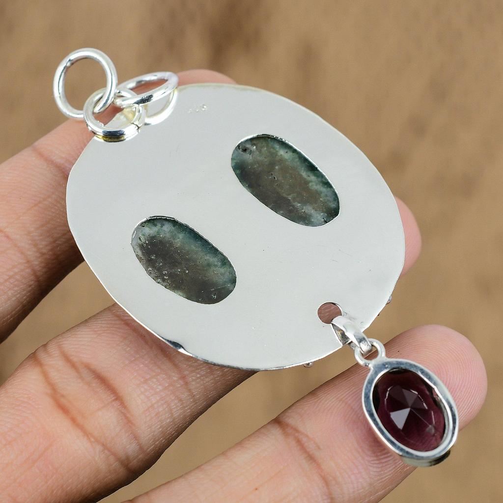 Natural Tree Agate Gemstone Indian Jewelry 925 Sterling Silver Pendant For Women