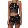 2 Deler, BH med paljettdusker, Topp med frynser, Magedansskjørt, Karneval, Klubb, Kostymer