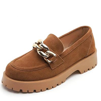 Fashion 2024 Women Loafers Fashion Chain Design Suede Genuine Leather British Style Women Spring Shoes Large Size Student Shoes Ladies