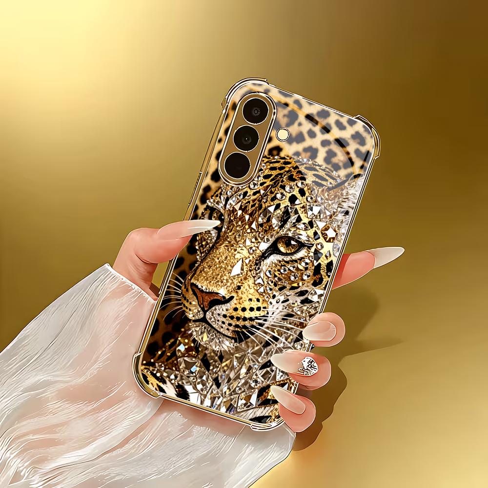 Golden tiger pattern four corner anti drop glass phone case suitable for Samsung Galaxy S26 S25 S24 S22 S21 S20 FE/Ultra/Plus