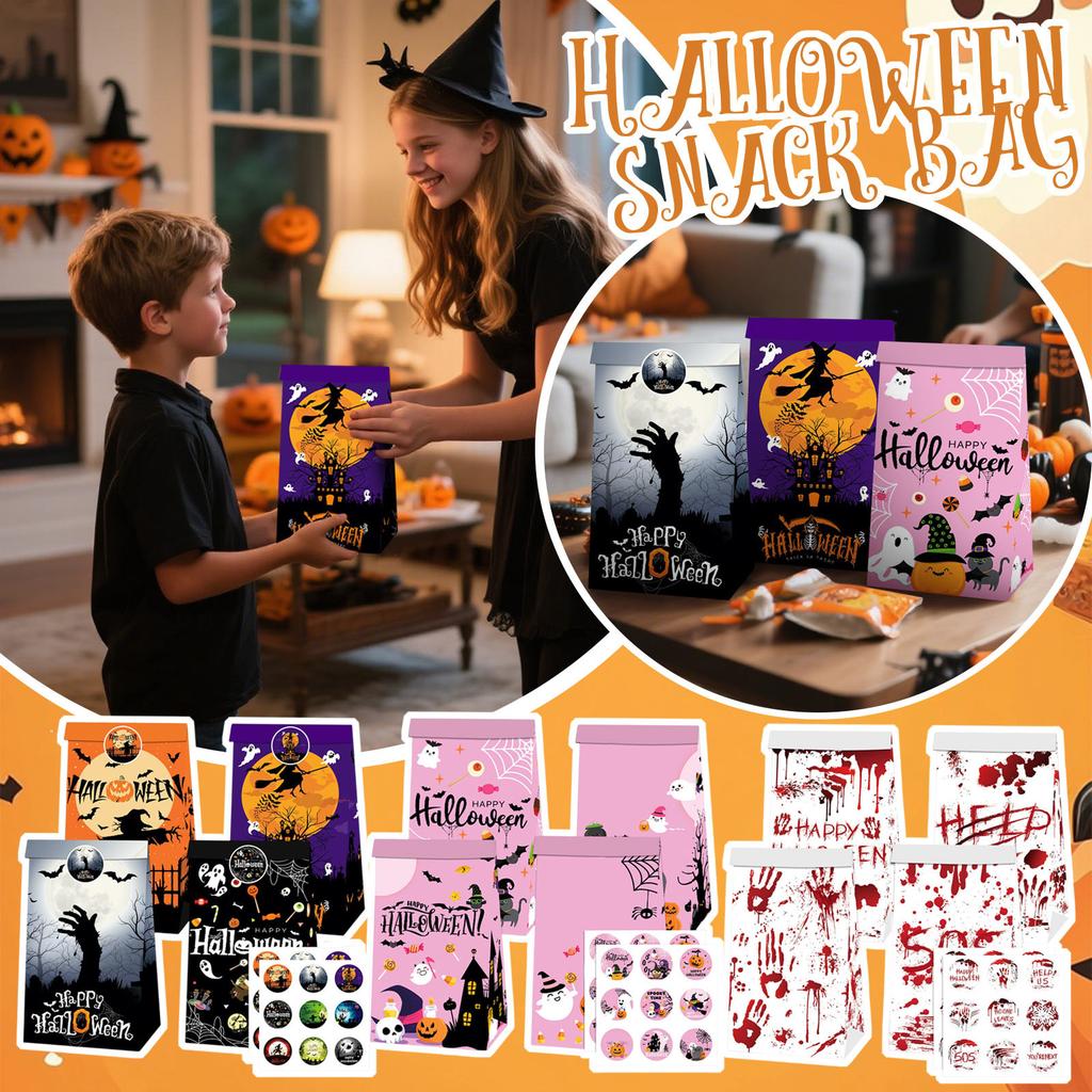 Halloween Snacks, Paper Bags, Cute And Funny Sealing Stickers, Decorative Props, Party Supplies.