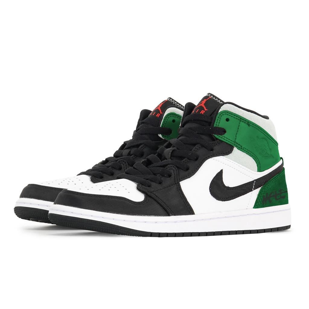 Jordan Air Jordan 1 Slip Resistant Mid top Vintage Basketball Shoes Men's Black White Green 852542-100(Team210-)
