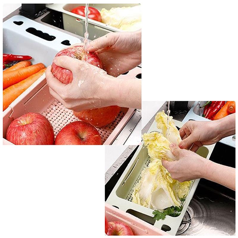 Kitchen Dish Drying Rack Plastic Adjustable Drainer Rack Fruits Vegetable Kitchen Organizer Sink Cleaning Basket Tool