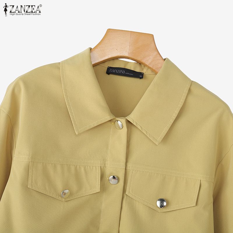 ZANZEA Women Turn Down Collar Long Sleeve Casual Blouse