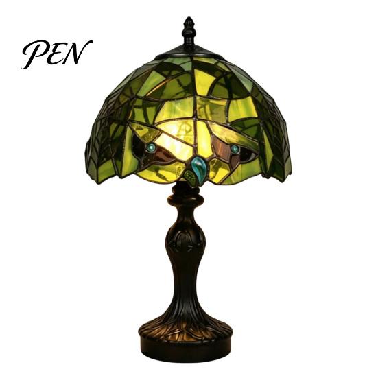 Decorative Lighting for Bar Retro Green Stained Glass Desk Lamp, Hand-Carved Resin Base Vintage Tiffany Style Lamp Table Light Bedroom Study Room And