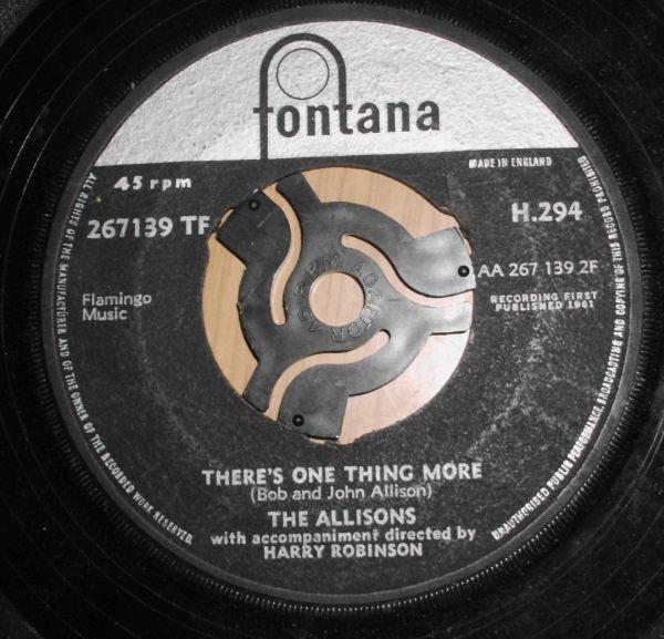 

7inch Record ALLISONS - Are You Sure H294 Fontana 1961 UK Rock Used
