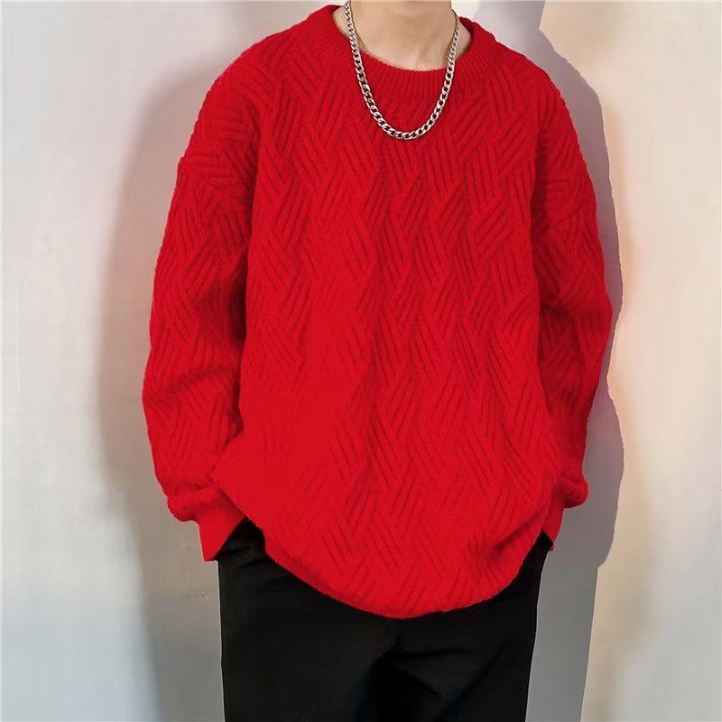 Unisex Crossed Cable Knit Sweater: Thick, Loose, Long-Sleeve, Round Neck - Perfect for Autumn/Winter.
