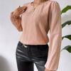 Ladies Summer Chiffon Pleated Lantern Sleeve Round Neck Long Sleeve Top