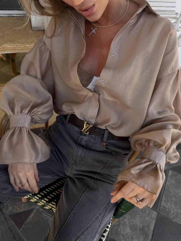 2025 European & American Women's Loose Lantern Sleeve Long Shirt