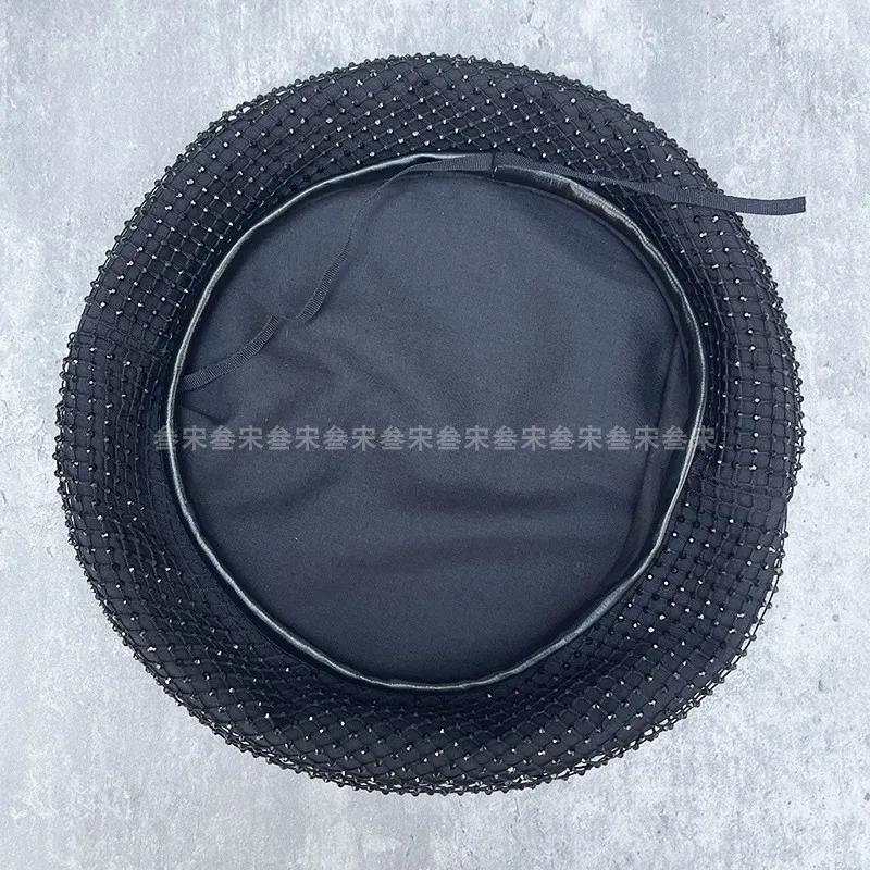 Korean Mesh Rhinestone Beret Black Elegant Temperament All Match Pumpkin Hat Retro Fashion Painter Hat