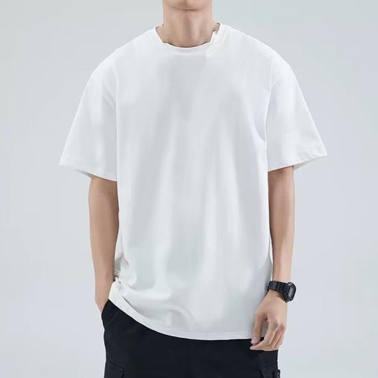 Men Solid Color T-Shirt Round Sleeve Summer Tee Neck Short Casual Loose Fit Tee Shirt