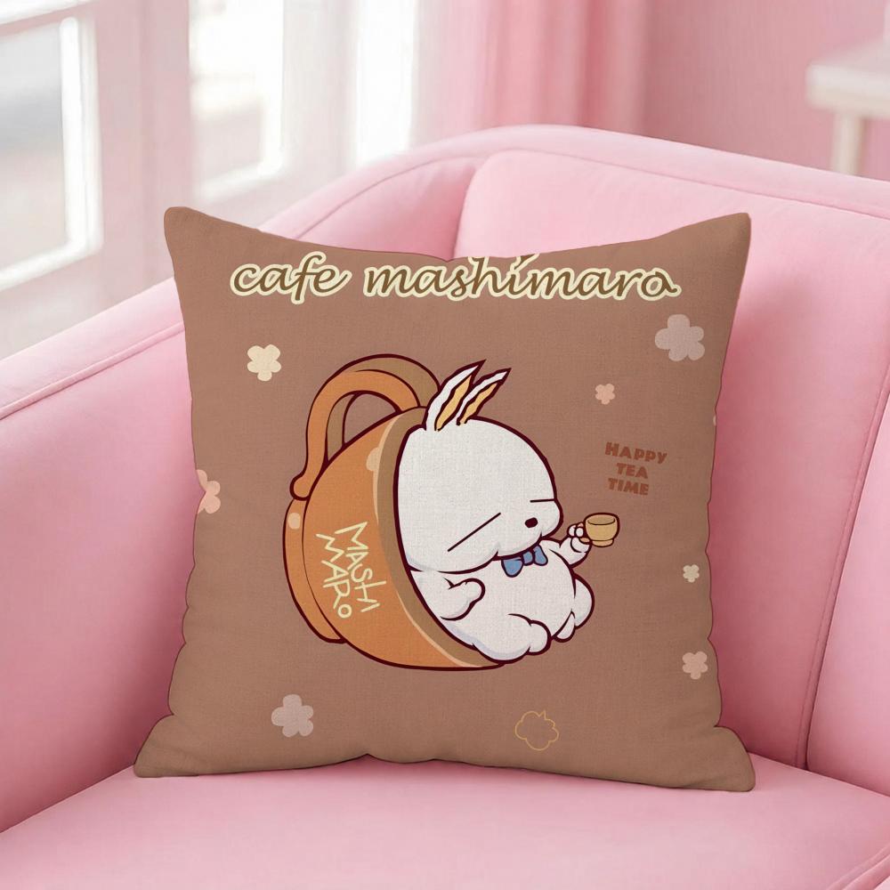 Anime Mashimaro Cushion Cover Pink Linen Textured Double Sided Cushion Cover with Invisible Zipper for Home Decor