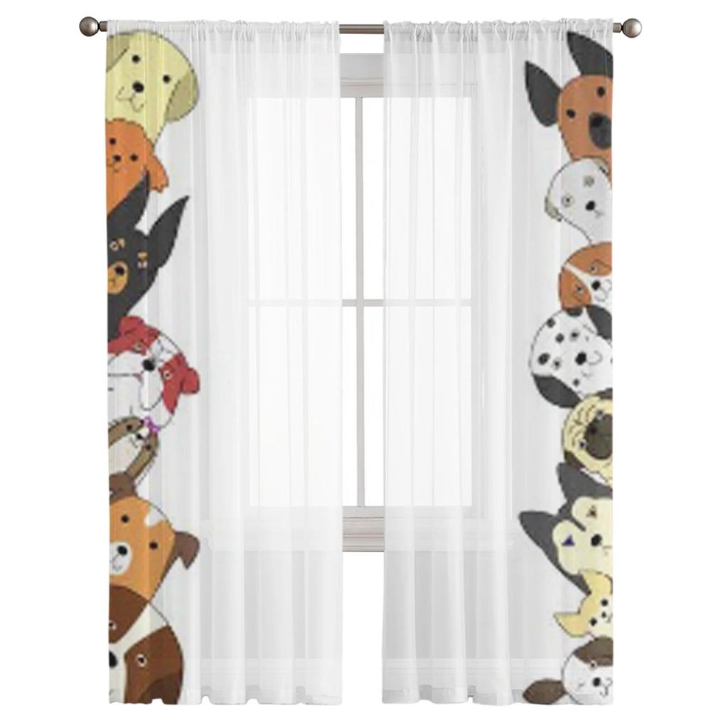 Niedliche Hunde-Tüllvorhänge für Wohnzimmer-Dekoration, moderne Schleier-Chiffon-Vorhänge, Schlafzimmer, durchsichtiger Voile