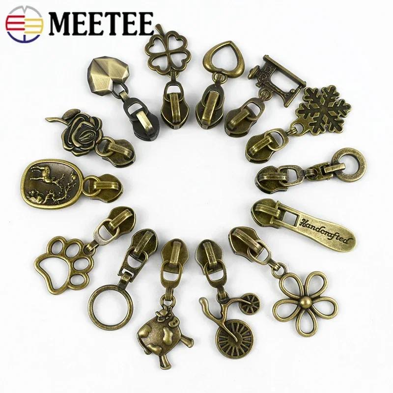 Meetee 5-20 Szt. 5# Suwak do Zamka Błyskawicznego na Zamki Nylonowe Stop Cynku Główka Zamka Dekoracja Brązowy Ciągnik Zamka Błyskawicznego Akcesoria do Szycia Kurtki Płaszcza