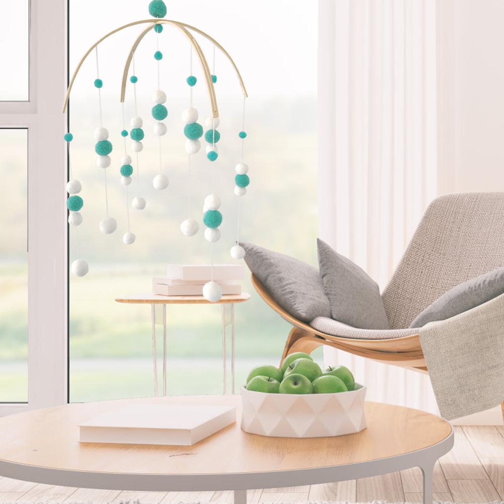 Baby Crib Mobile Wooden Wind Chime Felt Ball Hanging Bed Bell Baby Mobile Wooden Ornament Nursery Decor for Girls Boys