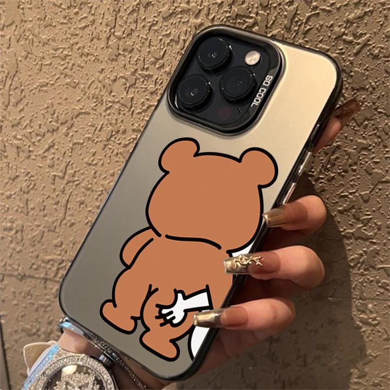 Cute Rabbit Bear Couple Design TPU Basic Phone Case For iPhone 16 15 Pro Max 14 13 12 11 XS X XR 7 8 Plus 16E Matte Hard Cover