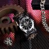 Retro Vintage Street Hip Hop Punk Rock Gothic Biker Watch Quartz Stud Wodoodporny męski PU skórzany pasek na nadgarstek Nit Duch Czaszka Halloween