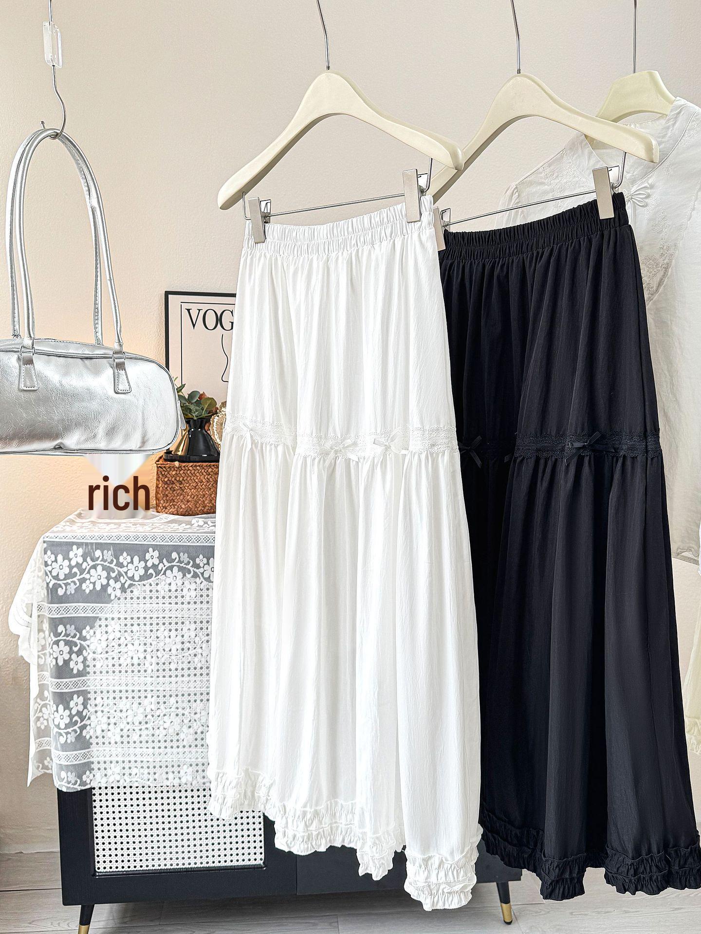 Women s High Waist A-Line Midi Skirt with Lace Trim - Spring/Summer 2026 One Size белый