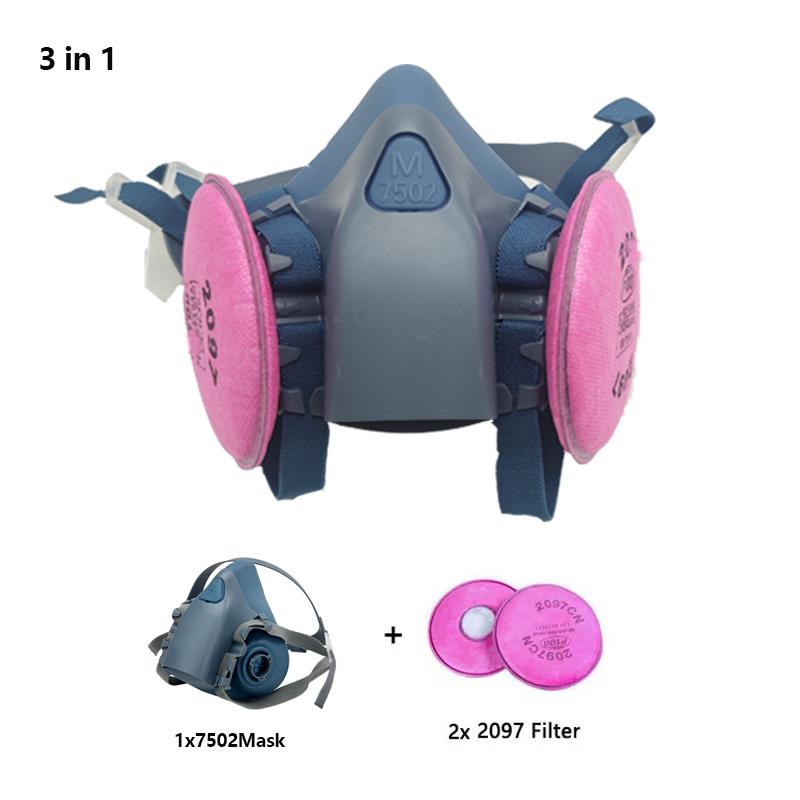 7502 Silicone Respirator Gas Mask With 2097 Filter Goggles Set For Epoxy Dust Paint Organic Vapor Formaldehyde Welding Grinding Mass Air Flow 3