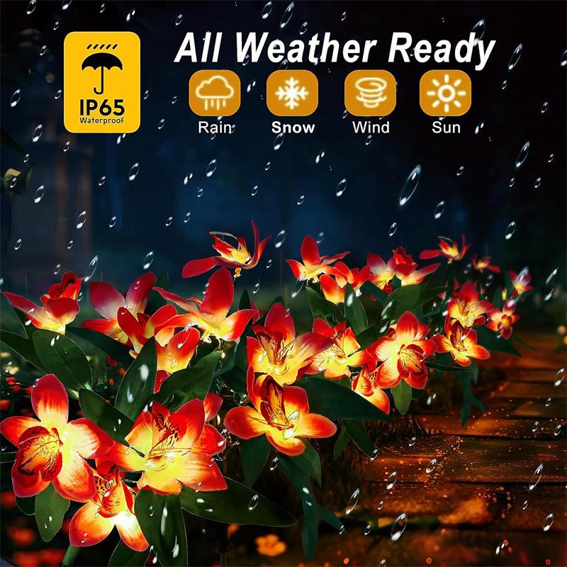 Solar Garden Lights Outdoor Solar Garden Lights with Orchid Flower Lights Waterproof Solar Lawn Lights for Garden Lawn Decor